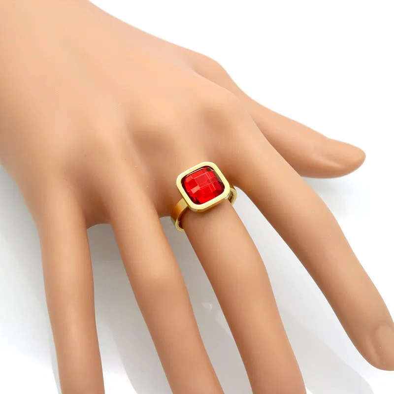 Fine Jewelry Stainless Steel Ring Colorful Crystal Ring For Woman Party Jewelry Size 6-9 Top Quality Luxury Square Finger Ring