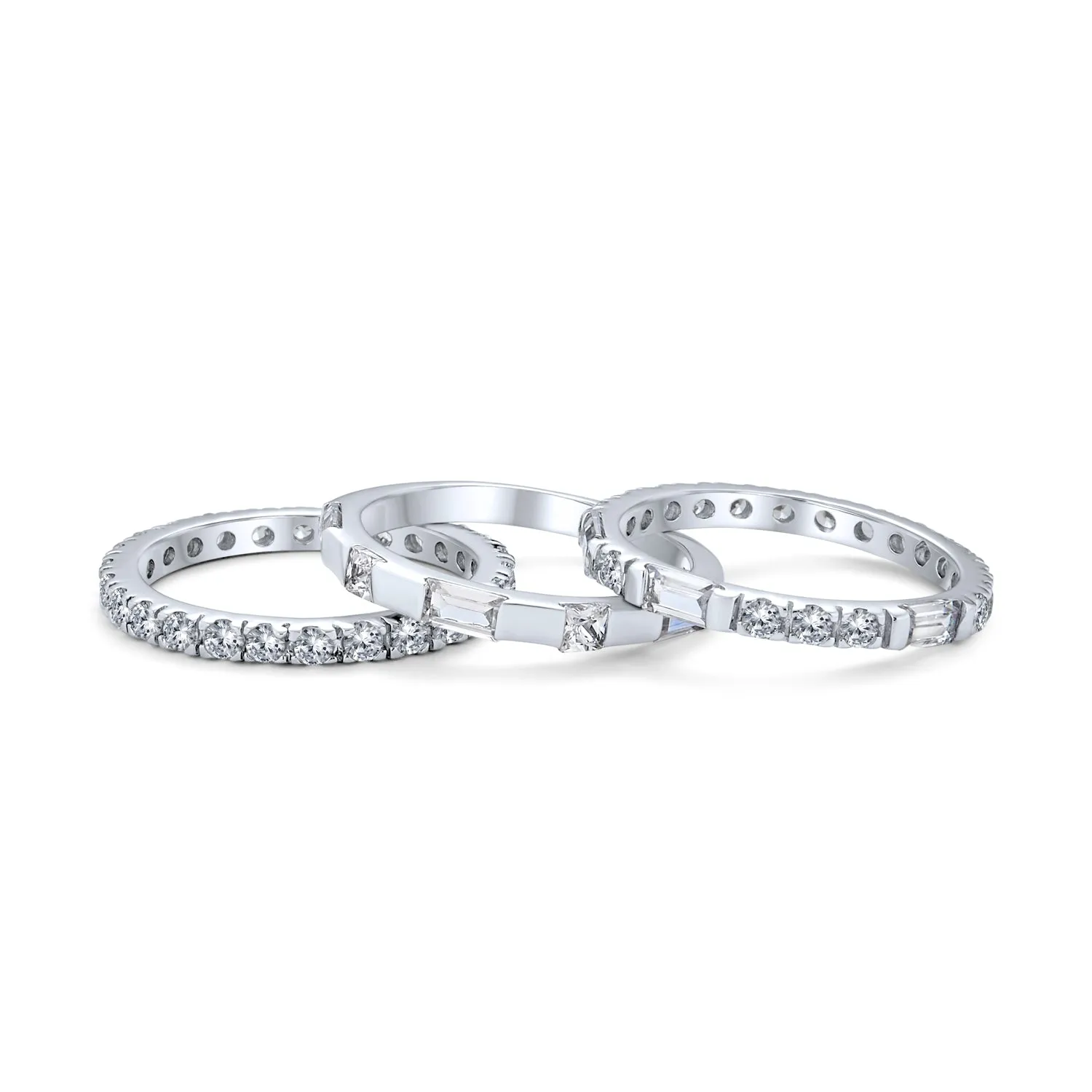Geometric CZ Cocktail Statement Ring: Stackable Eternity Band Set in Sterling Silver