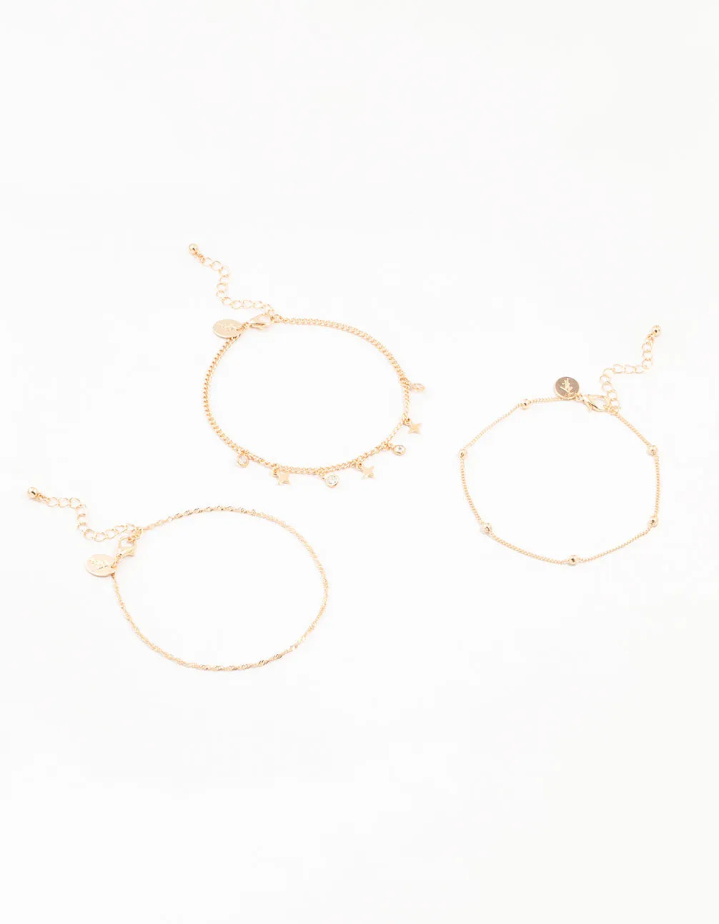 Gold Diamante Star Drop Anklets 3-Pack