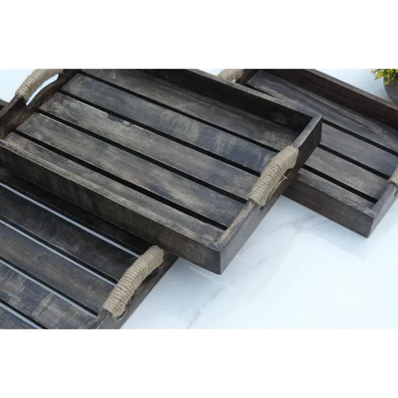Grey Patti Wooden Serving Tray | Set of 3