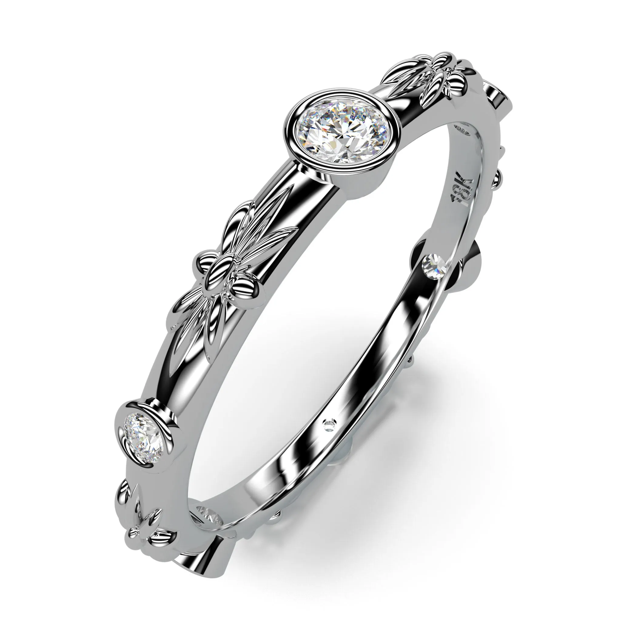 Hala Design Stackable Floral Ring in 18K Gold with Diamond Accents