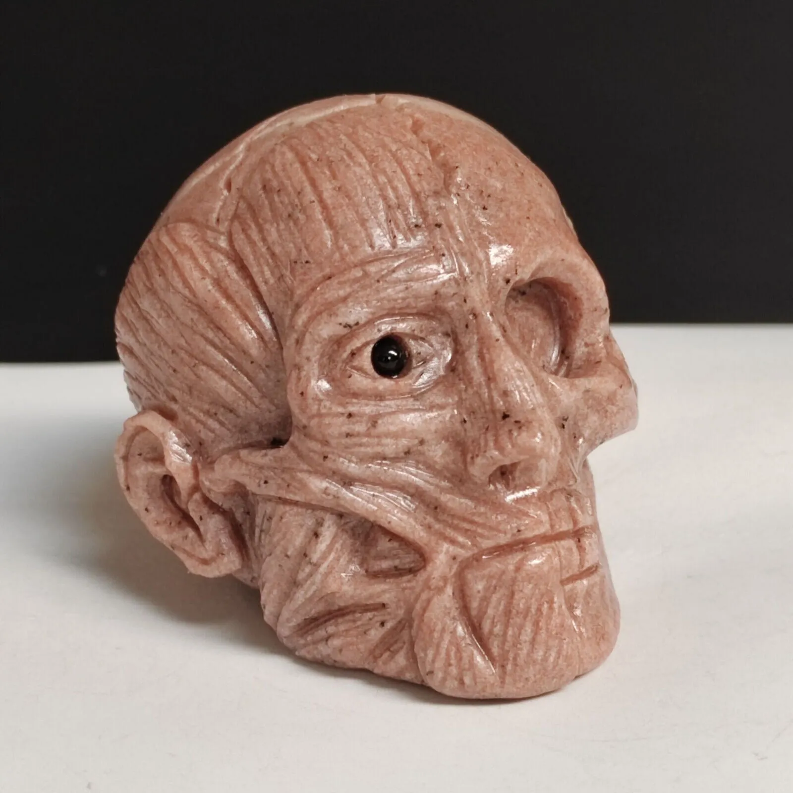 Hand-Carved Natural Quartzite Mineral Specimen Skull, Human Face Sculpture
