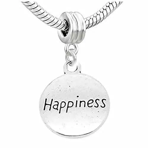 Happiness Charm Round Dangle European Bead Compatible for Most European Snake Chain Bracelet