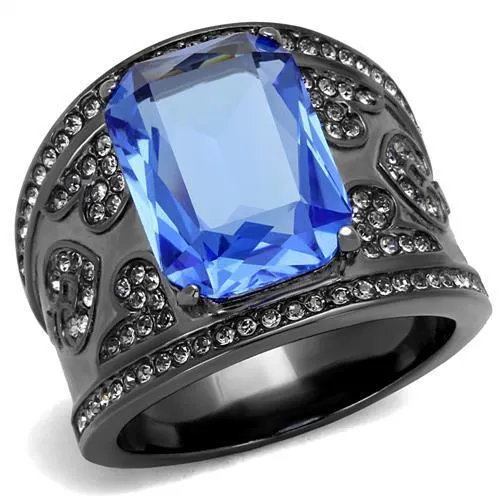 IP Light Black (IP Gun) Stainless Steel Ring with Top Grade Crystal in Sapphire for Women Style TK2607
