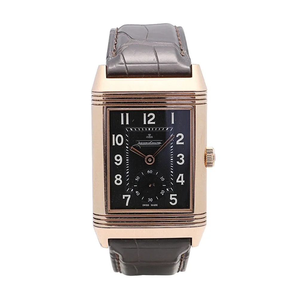 Jaeger LeCoultre Grande Reverso 18K Rose Gold Black Dial Black Crocodile Strap (Preowned)