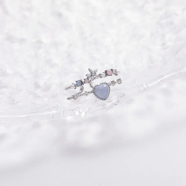 Korean Fashion  Colorful Heart  Flower Cubic Zircon Adjustable Rings