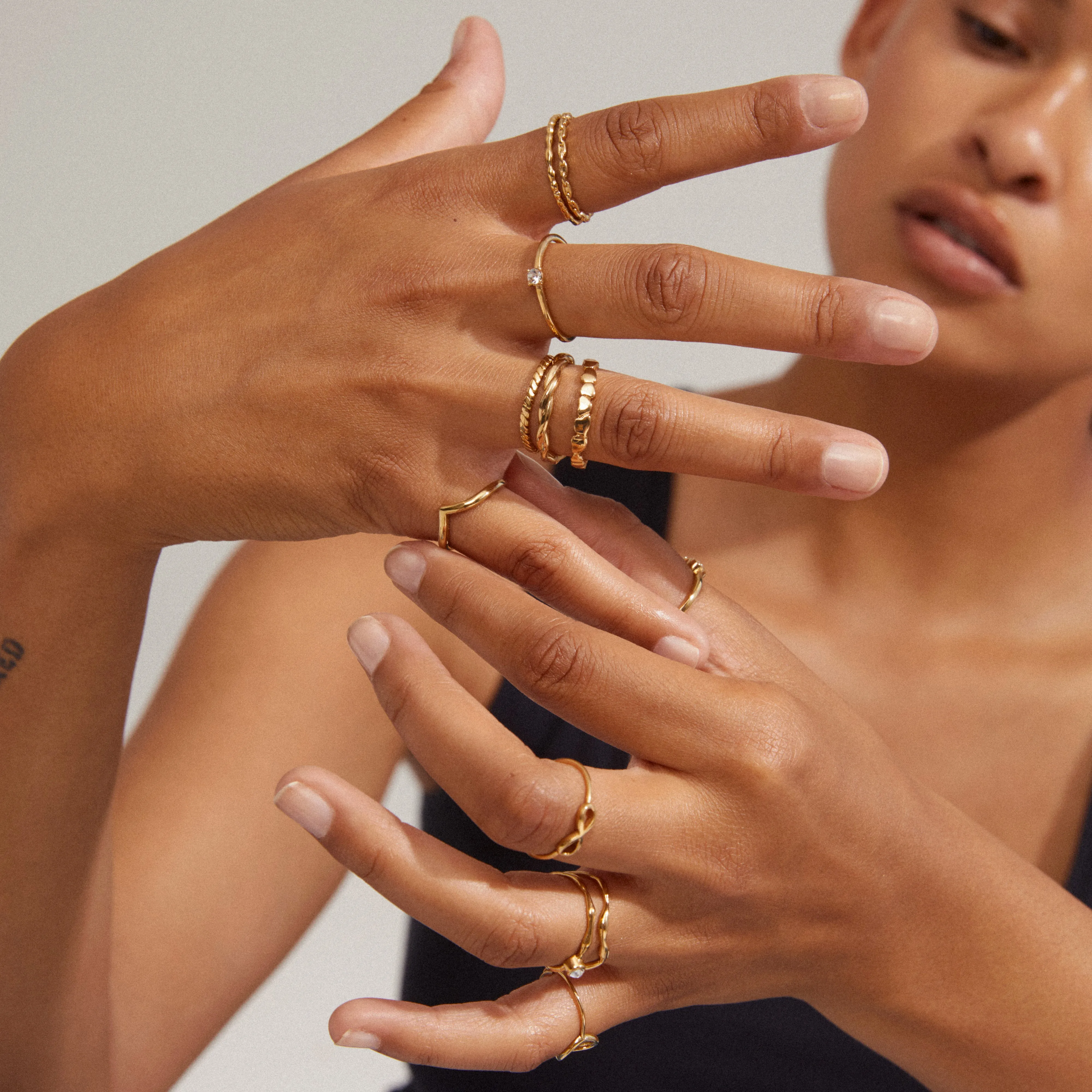 LULU crystal heart stack ring gold-plated