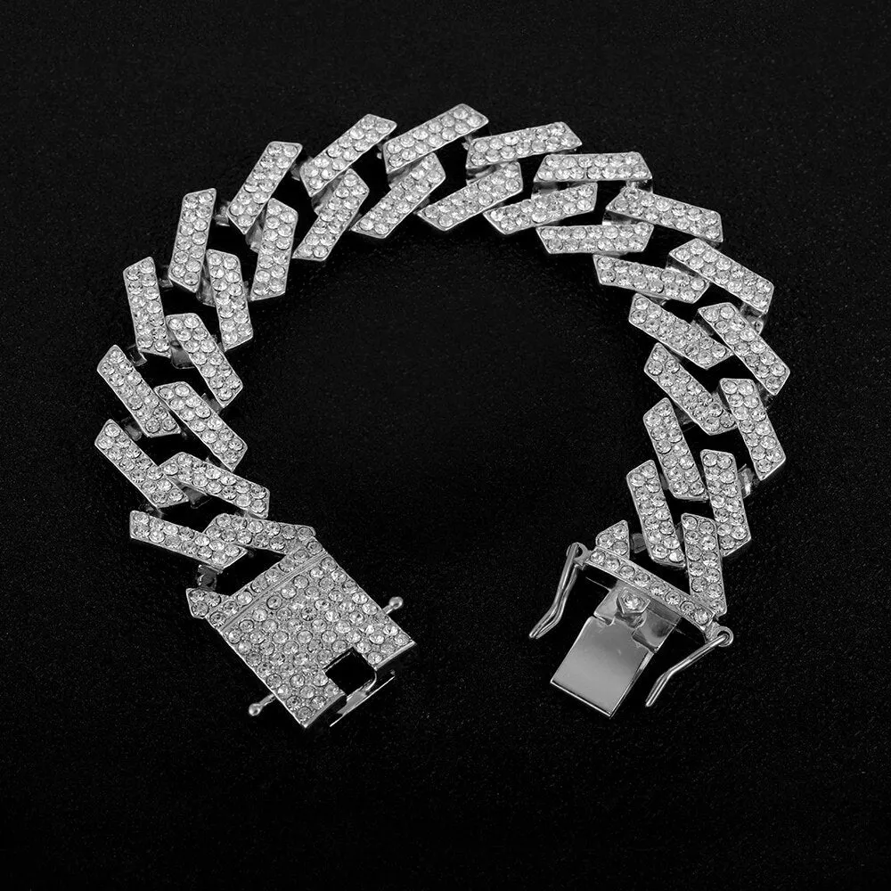 Men Gold Bracelet Iced Out Crystal Rhinestone Bracelet