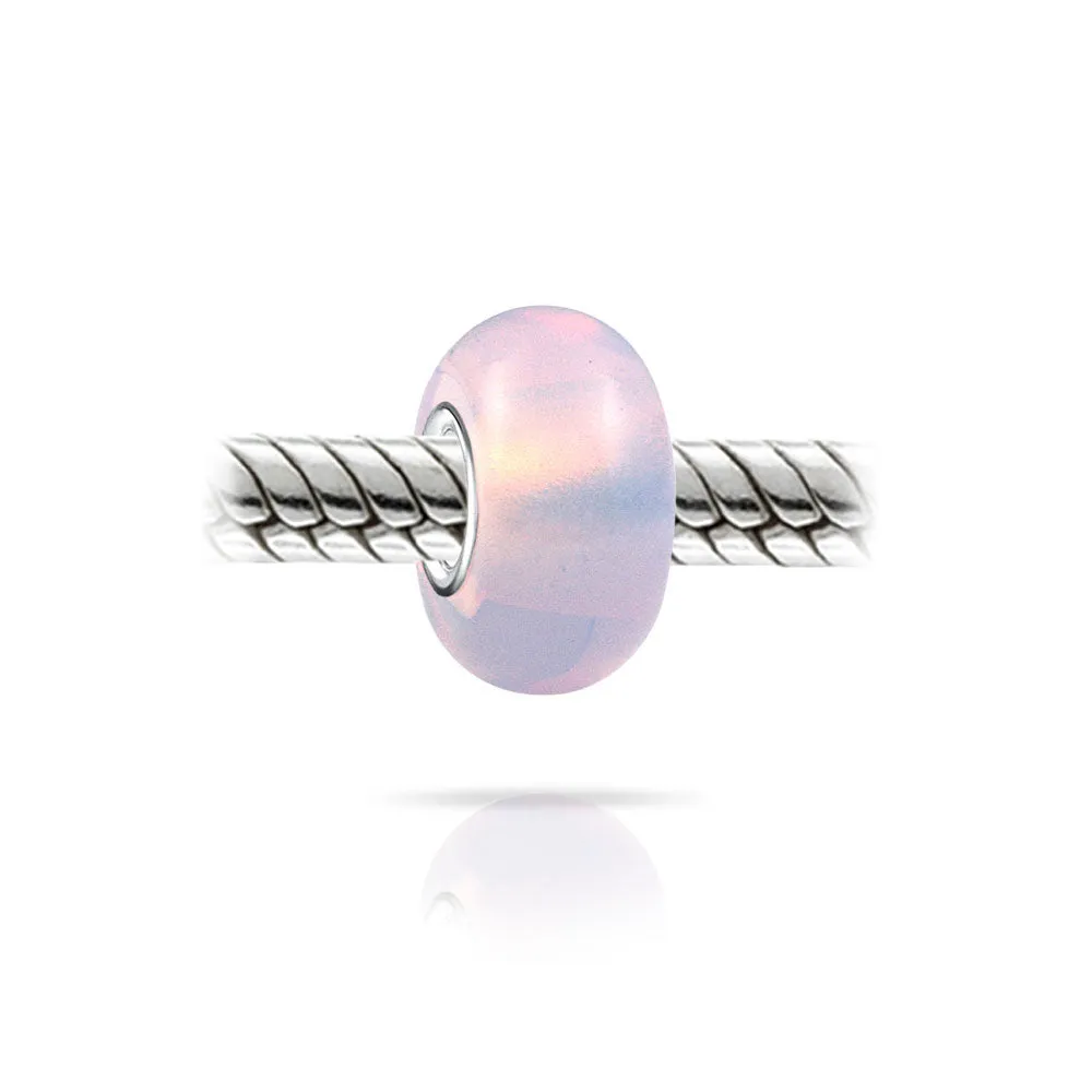Milky Pink Opaque Murano Glass Charm Bead with Sterling Silver Core for Bracelets
