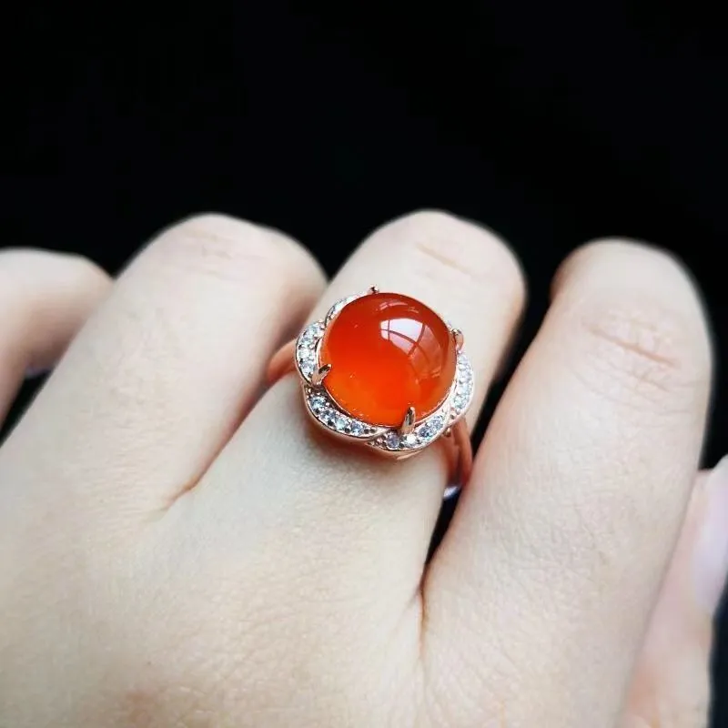 Natural Ice Chalcedony Red Flower Rings for Women