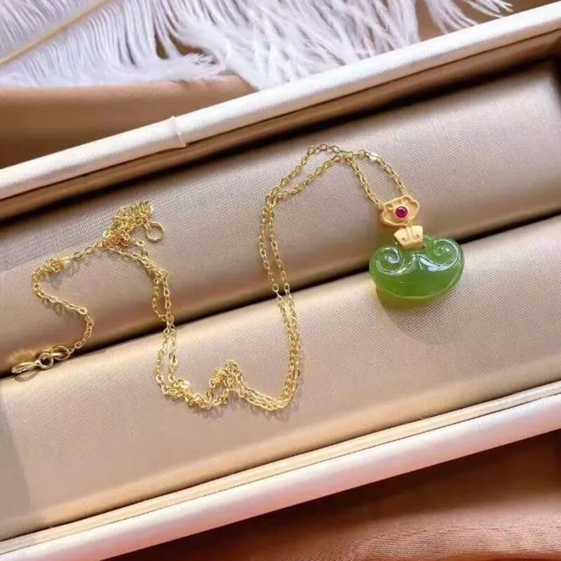New silver inlaid natural Hetian Jasper Pendant Necklace