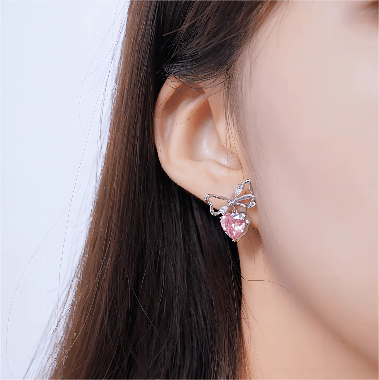 Pink Crystal Bowknot Heart Dangle Earrings