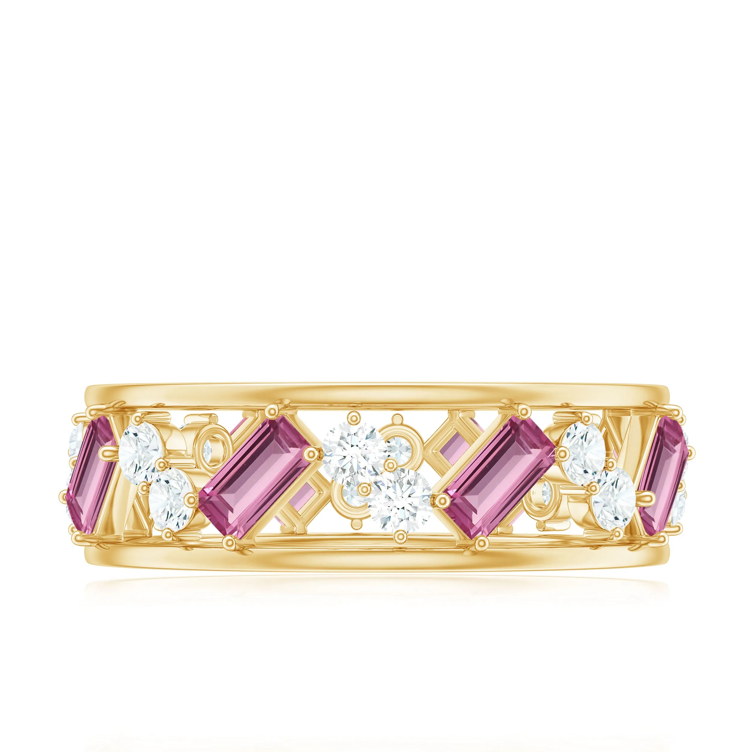 Pink Tourmaline and Moissanite Wide Eternity Ring