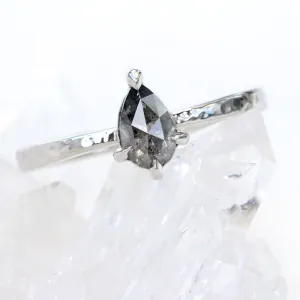 Platinum Salt and Pepper Pear Shape Diamond Ring