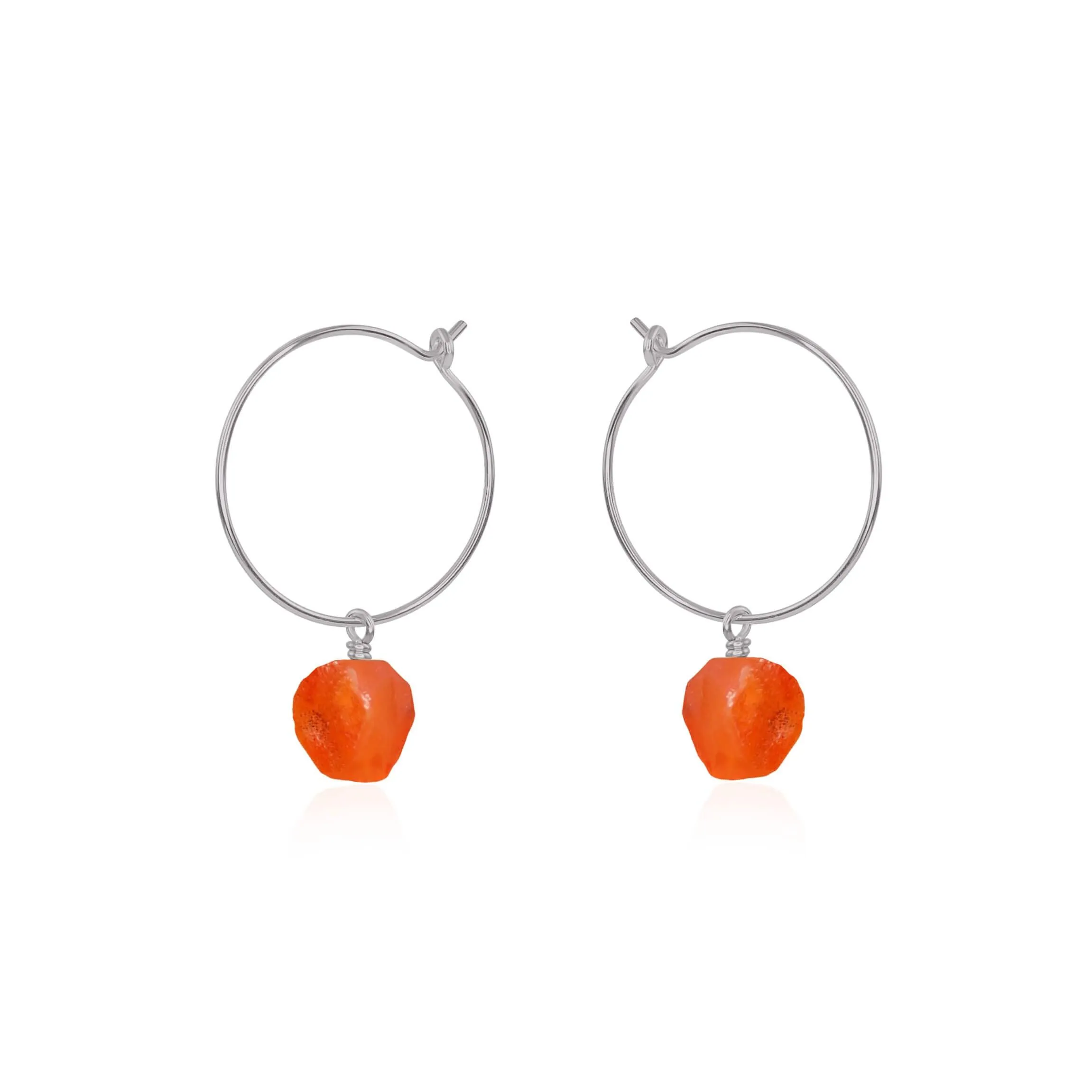Raw Carnelian Gemstone Dangle Hoop Earrings