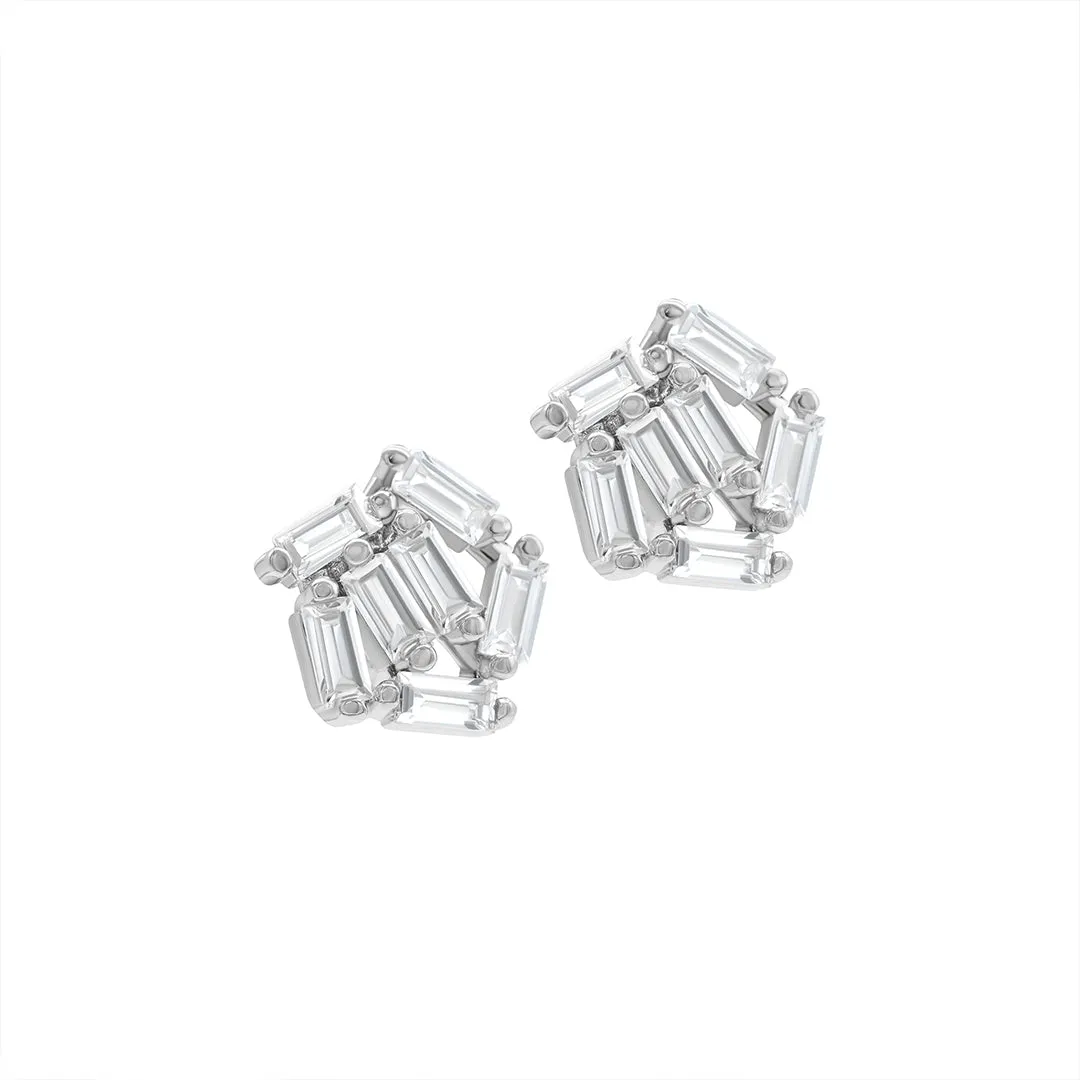 Rhodium Plated Multi Shape Cluster Crystal Stud Earrings