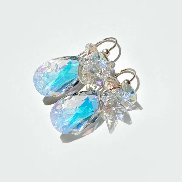 Short Drop Crystal Custer Earrings - Color Options