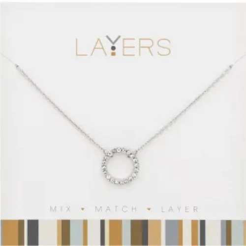 Silver CZ Decorative Circle Layers Necklace