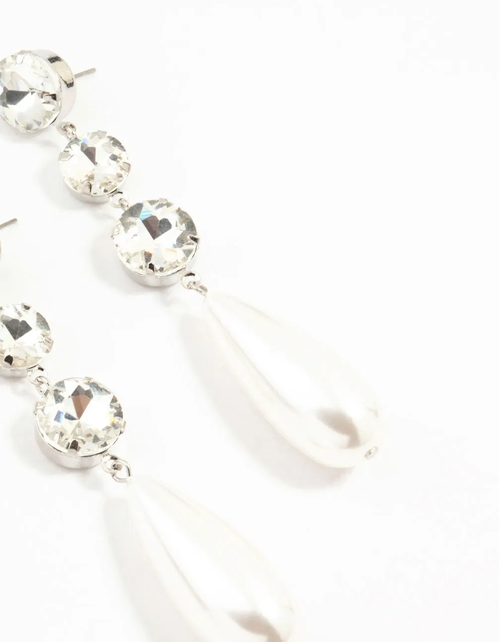 Silver Diamantes & Pearl Drop Earrings