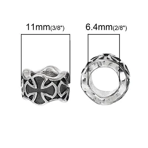 Silver Tone Religious Cross Pattern Charm Spacer European Bead Compatible for Most European Snake Chain Bracelet