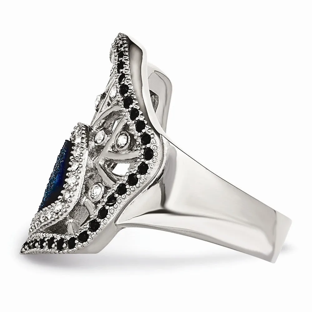 Stainless Steel Polished Druzy and Crystal Ring