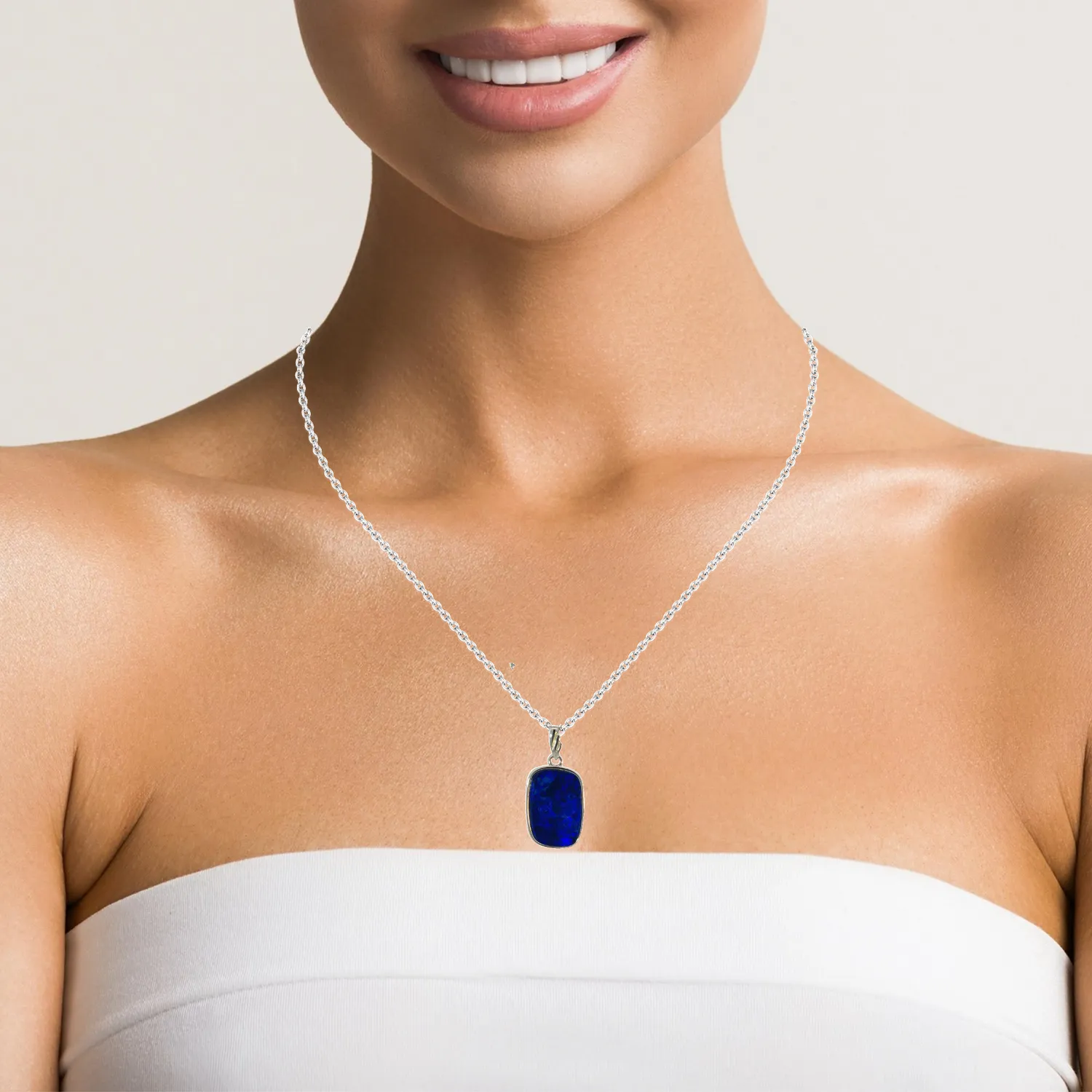 Sterling Silver Blue Opal doublet rectangular pendant