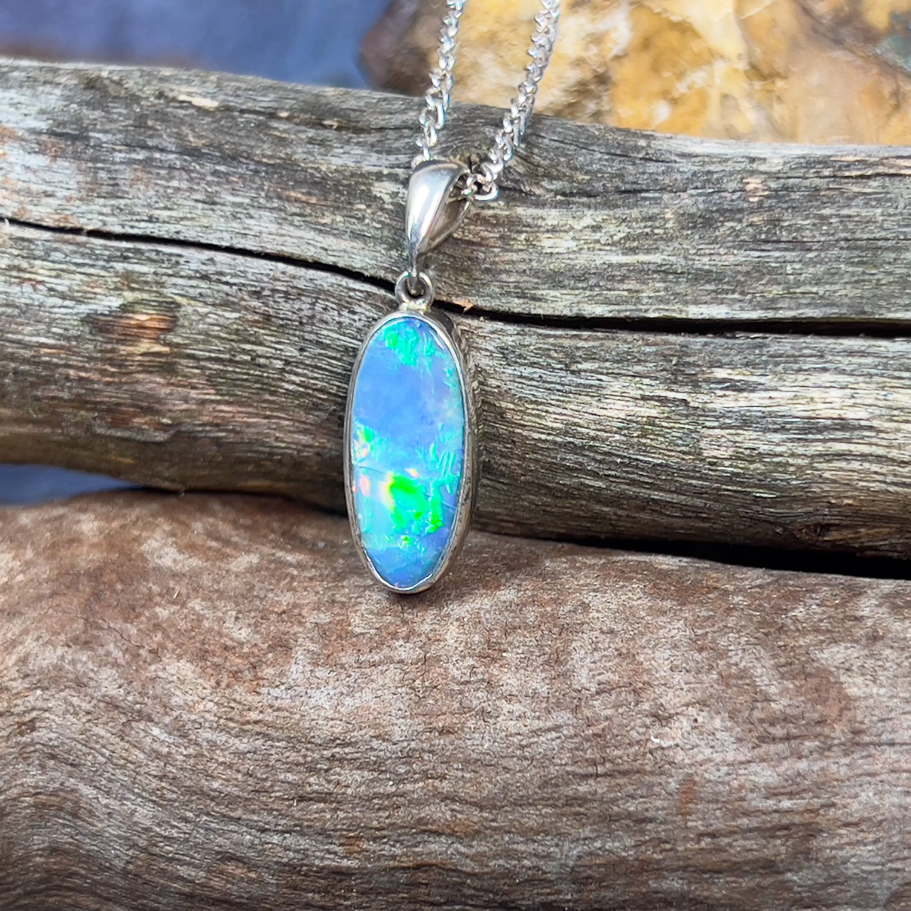 Sterling Silver Light Opal doublet pendant 16x7mm