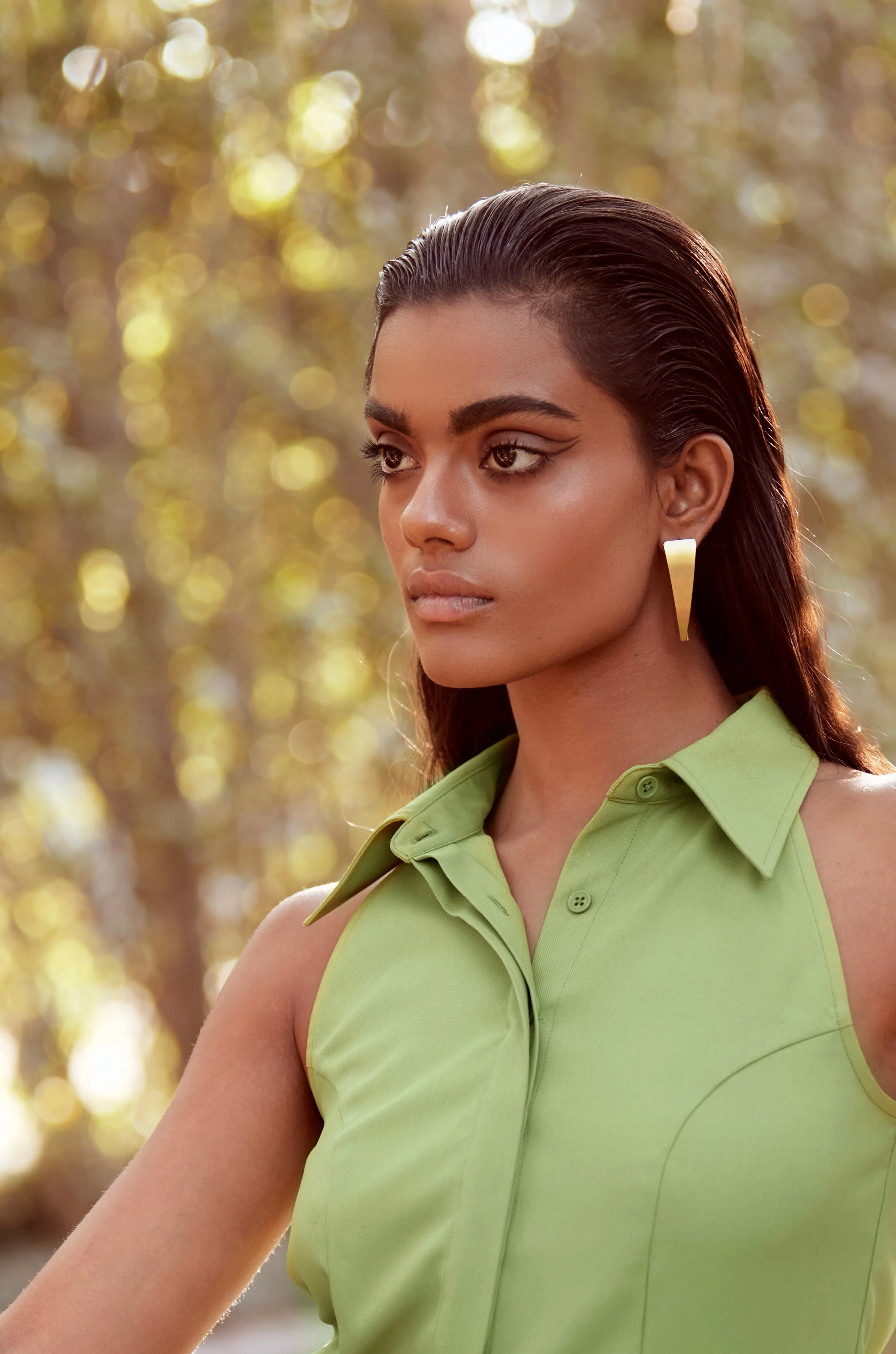 Triangle Long - Brass Statement Earring (Anti tarnish)