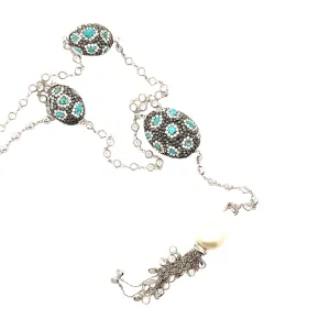Turquoise Silver Crystal Necklace
