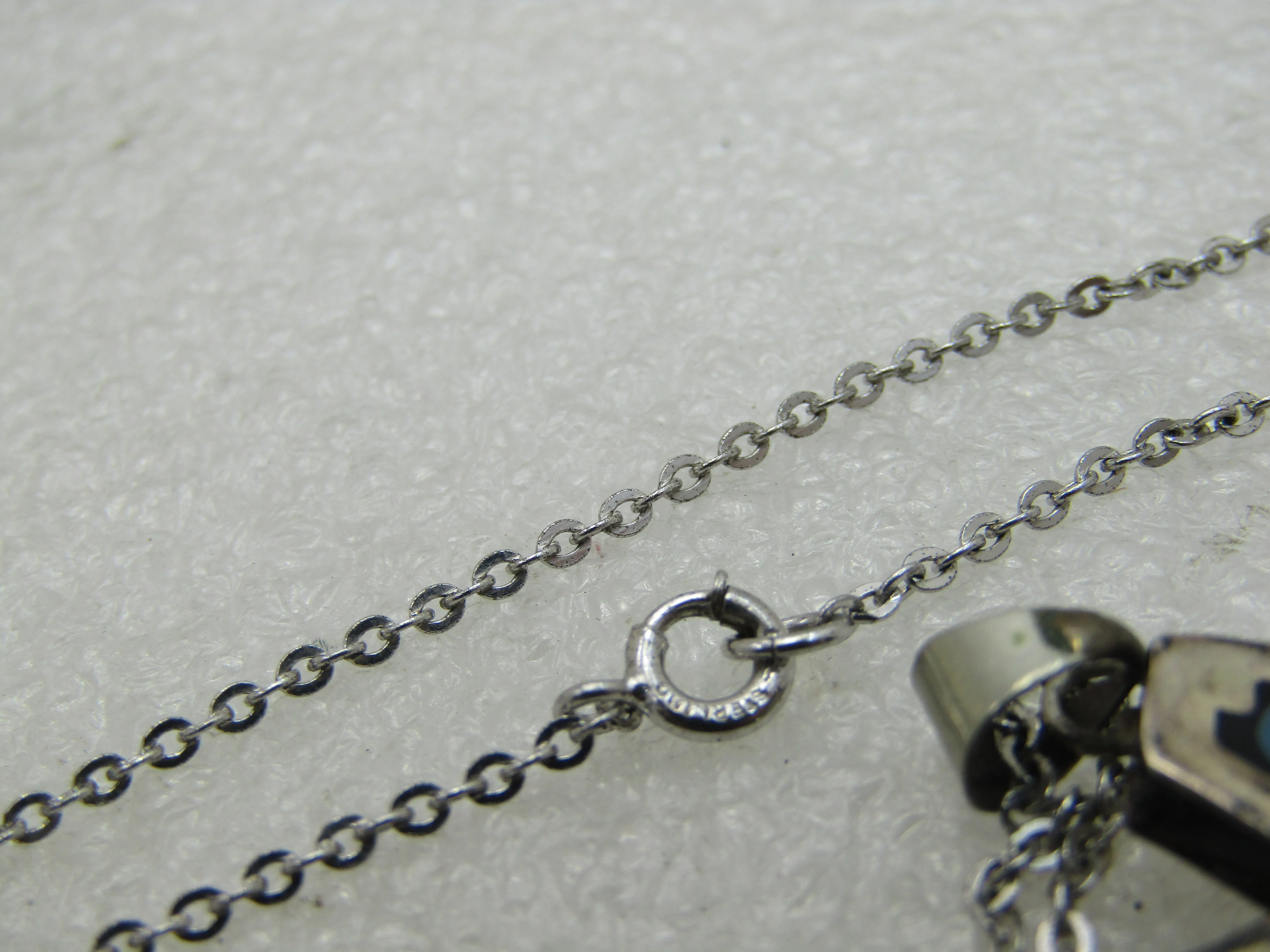 Vintage Sterling Silver Inlaid Cross Necklace, 17.5", Mexico
