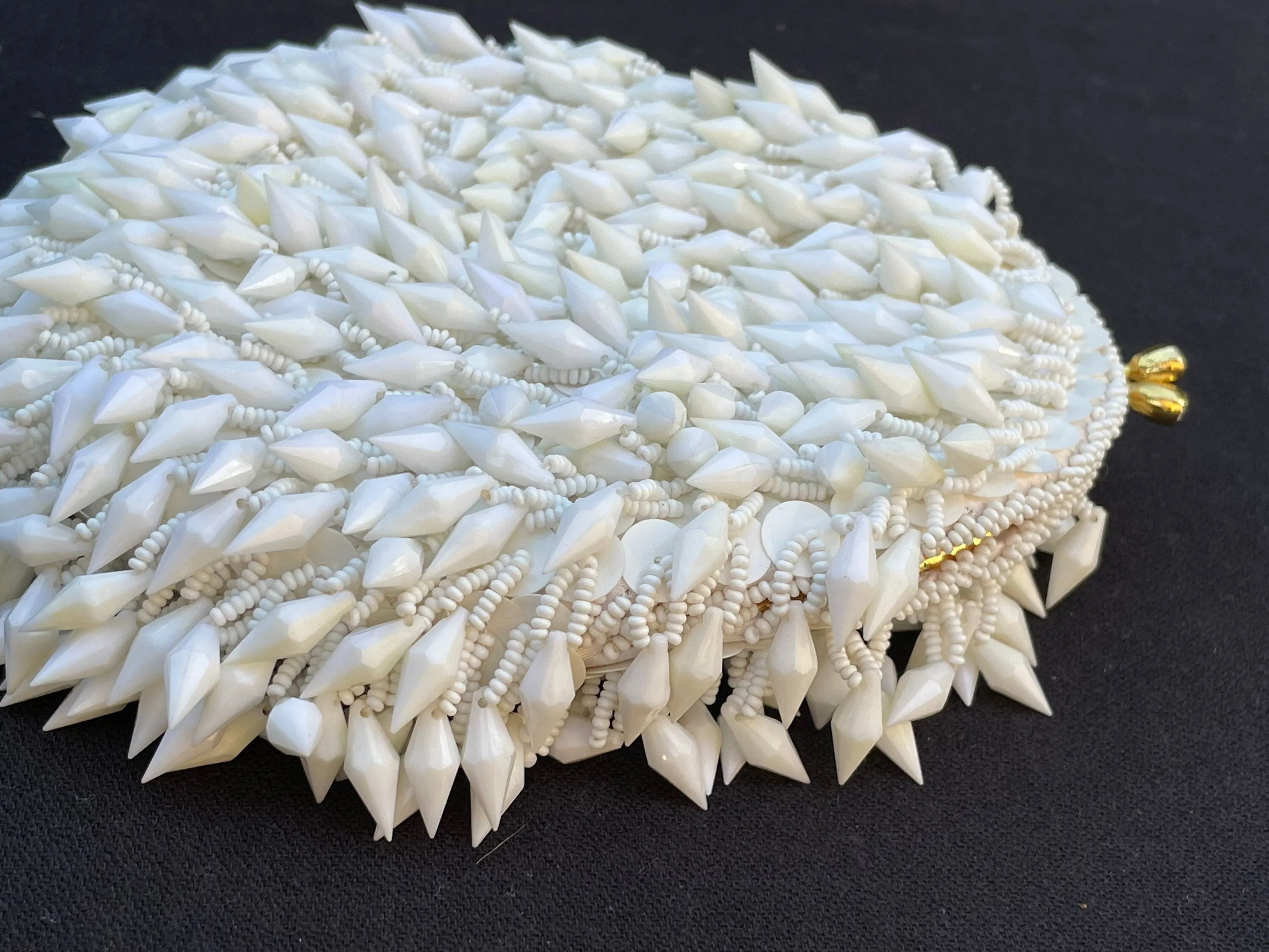 Vintage White Milk Glass Beaded Flapper Bag Purse