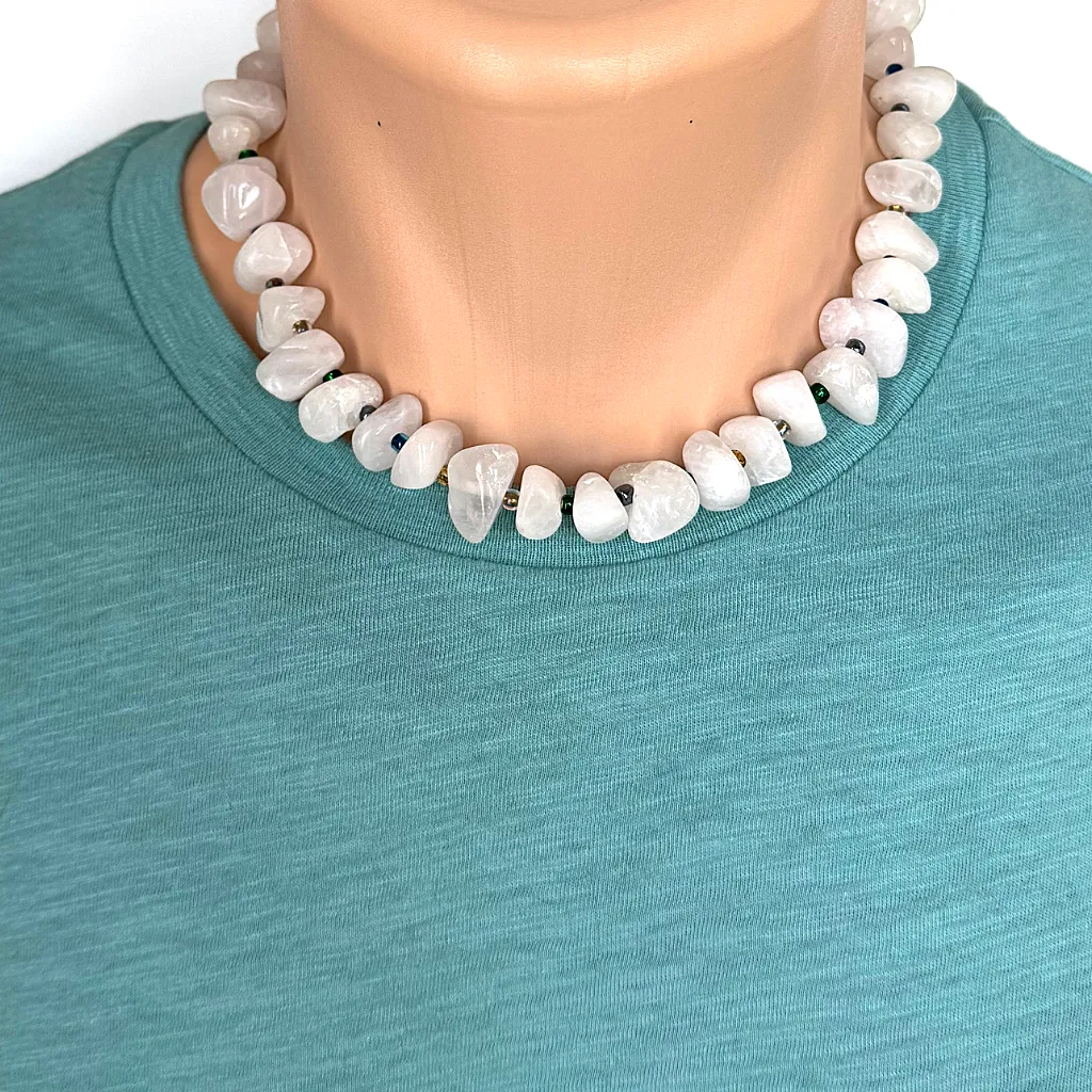 White Agate Mens Nugget Beaded Necklace