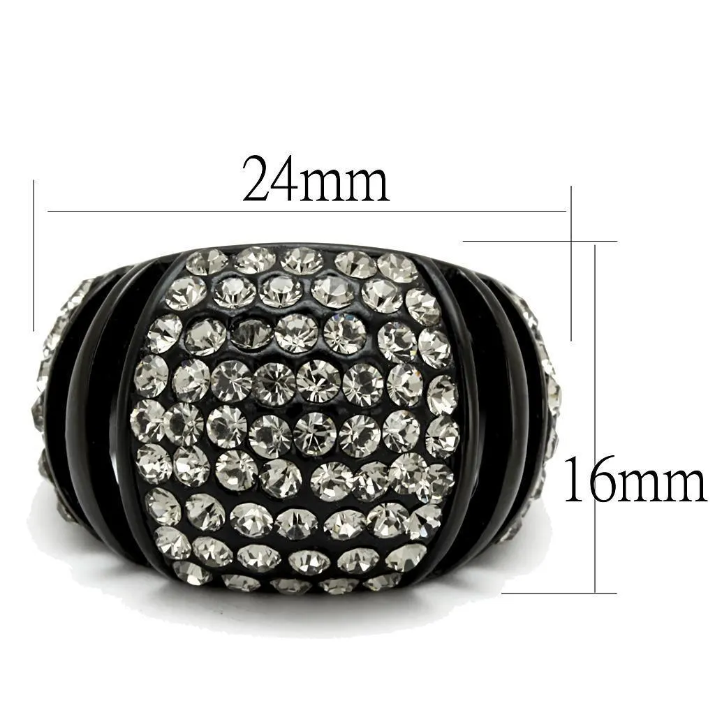 Women Stainless Steel Synthetic Crystal Rings Black
