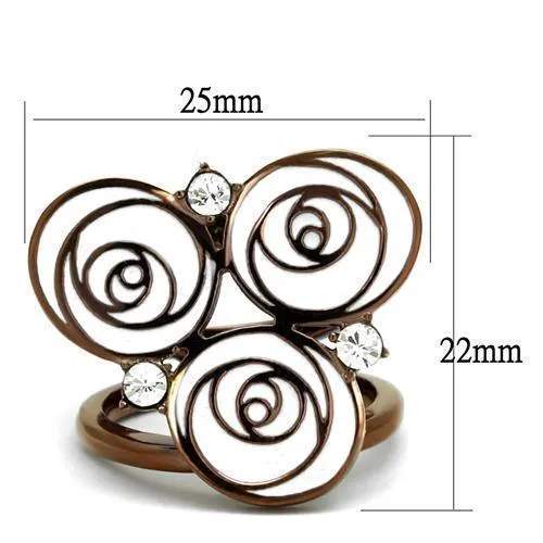 Women Stainless Steel Synthetic Crystal Rings Coffee Rose