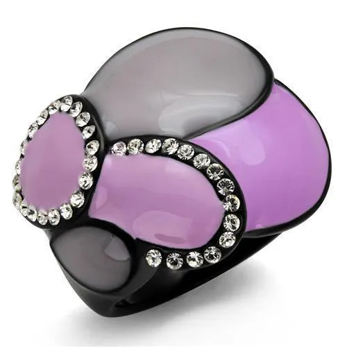 Women Stainless Steel Synthetic Crystal Rings Light Purple