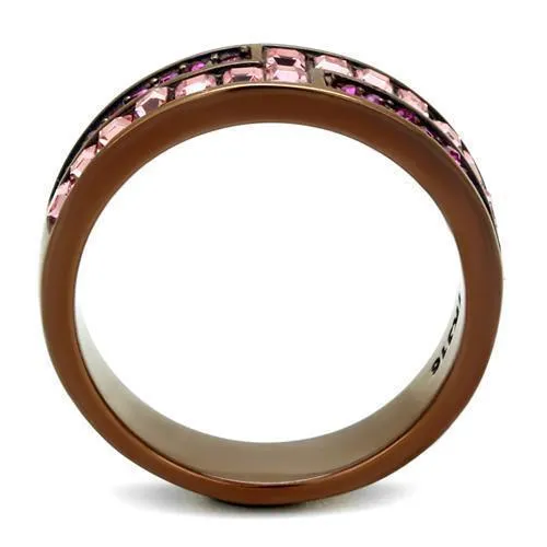 Women Stainless Steel Synthetic Crystal Rings Pink Baby
