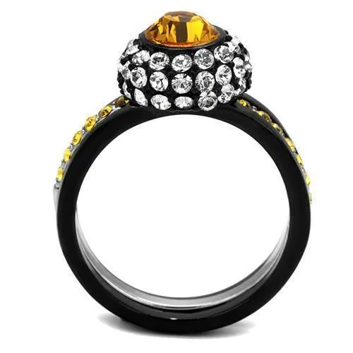 Women Stainless Steel Synthetic Crystal Rings Topaz Clear